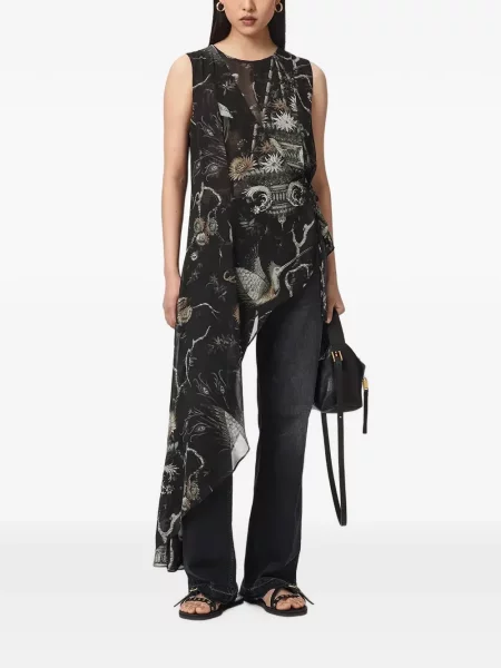 Bluză Allsaints cu imagine asimetrică negru