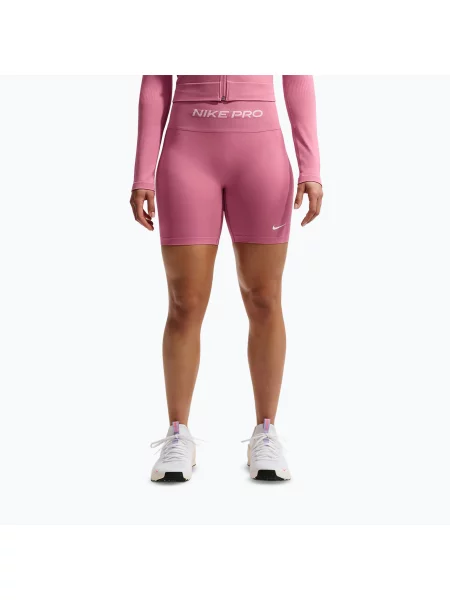 Pantaloni scurți de antrenament pentru femei Nike Pro Seamless High Waisted Biker 5" peony/white alb