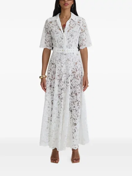 Cu centură rochie maxi Moos Studio cu model floral din dantelă alb