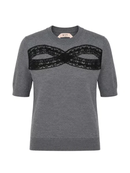 Tricou N°21 cu decolteu rotund din dantelă gri