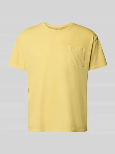 T-shirt z mieszanki bawełny i lnu z brustaszą Superdry żółta