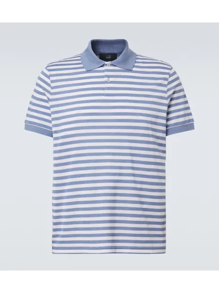 Tricou polo Dunhill de mătase cu dungi albastru
