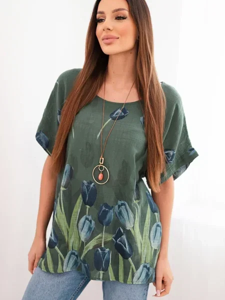 Bluză Kesi Włoski cu model floral albastru