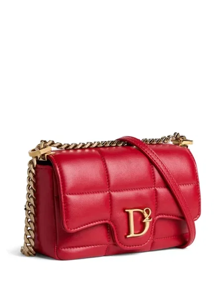 Kožna prošiven torbica Dsquared2 s autogramom crvena