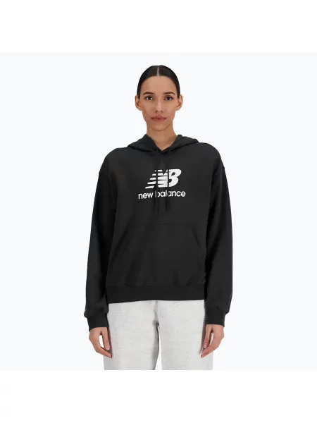 Mikina New Balance French Terry Stacked Logo Hoodie black černá