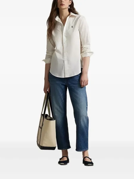 Pletený dlouhý top Polo Ralph Lauren s výšivkou modrý