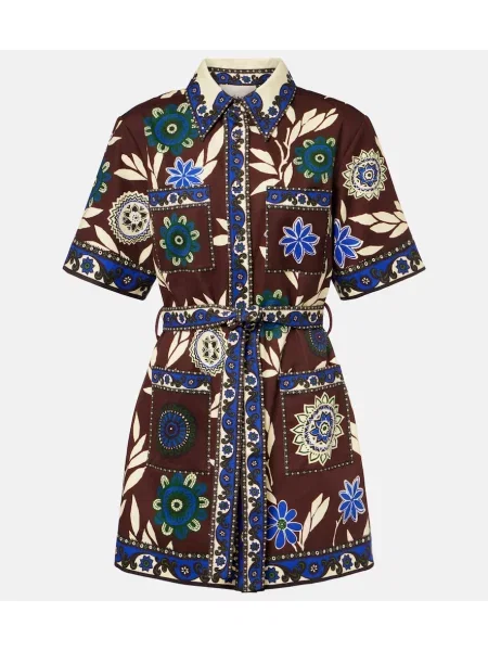 Sukienka koszulowa Alemais z nadrukiem garniturowa brązowa