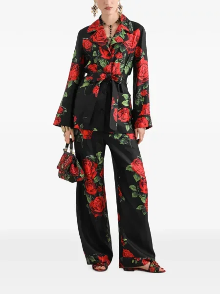 Копринени панталон Dolce & Gabbana с принт черно