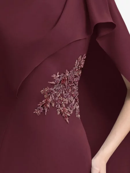 Rochie maxi Gemy Maalouf drapată din crep cu mărgele roșu
