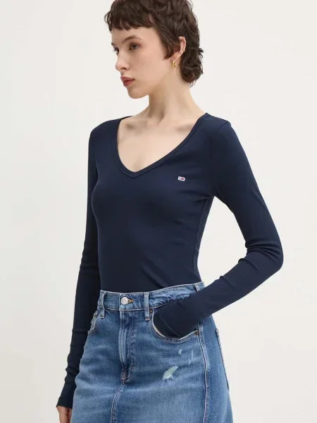 Majica z dolgimi rokavi Tommy Jeans modra