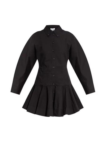 GANNI sukienka Stretch Cotton Buttoned Mini mini rozkloszowana czarny