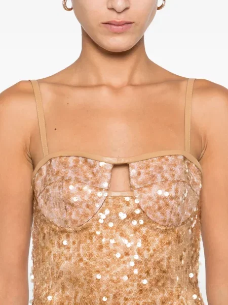 Rochie midi David Koma cu paiete până la genunchi de costum maro