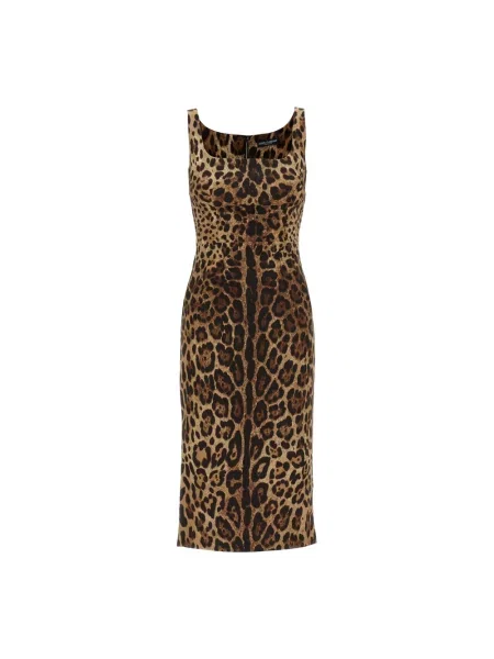 Sukienka midi Dolce And Gabbana w panterkę brązowa