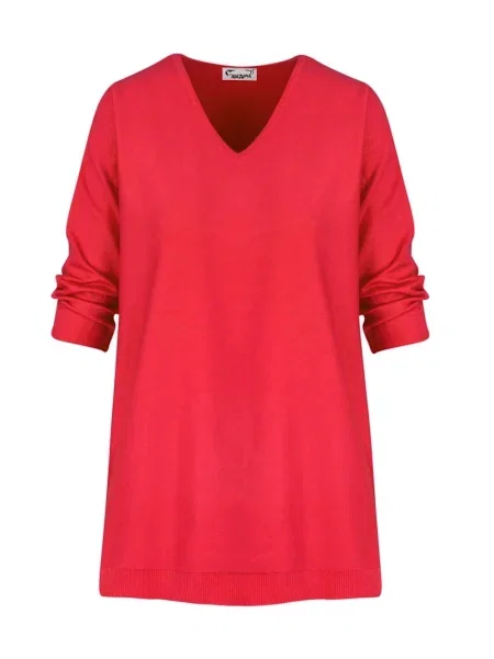 Klasičen pulover Pri z V-izrezom rdeča
