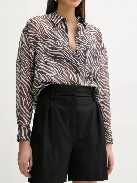 IRO pantaloni scurti din lana femei neted high waist negru