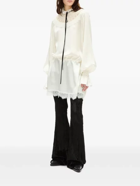 Rochie mini Ann Demeulemeester cu volane din dantelă alb