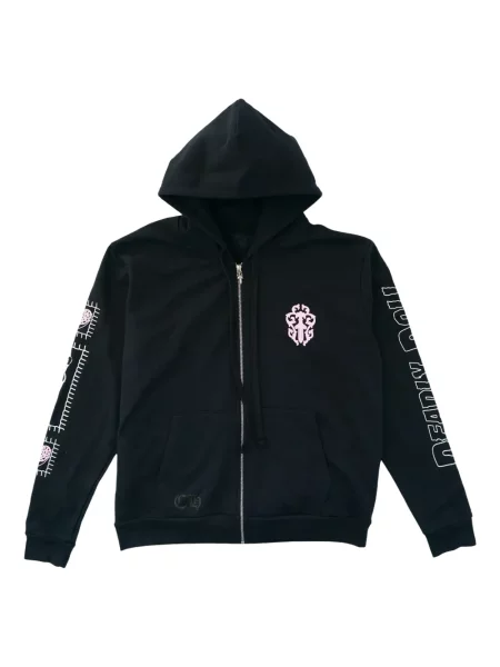 Hanorac cu glugă Chrome Hearts cu motiv cu inimi negru
