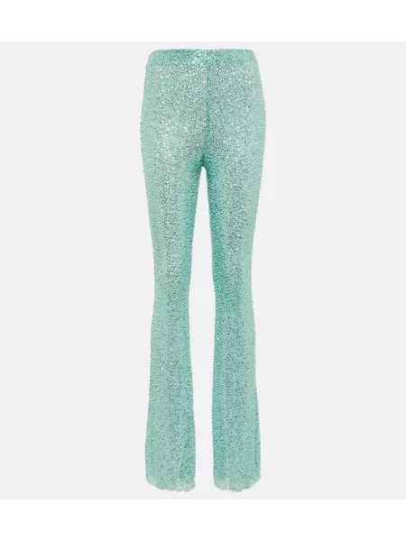 Pantaloni Self-portrait cu talie înaltă cu mărgele albastru