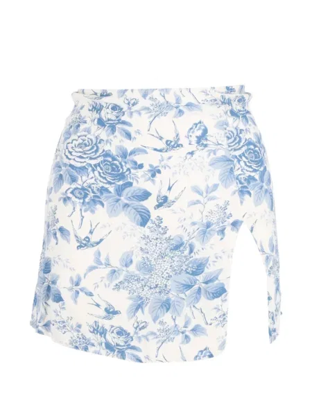 Fusta mini Reformation cu model floral cu imagine cu crăpătură alb