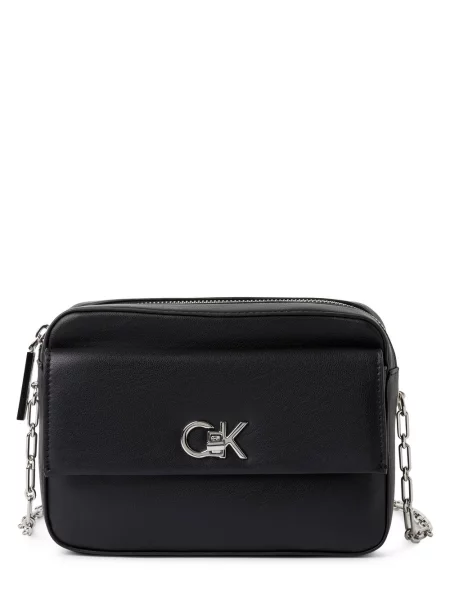 Lniana torebka crossbody Calvin Klein czarna