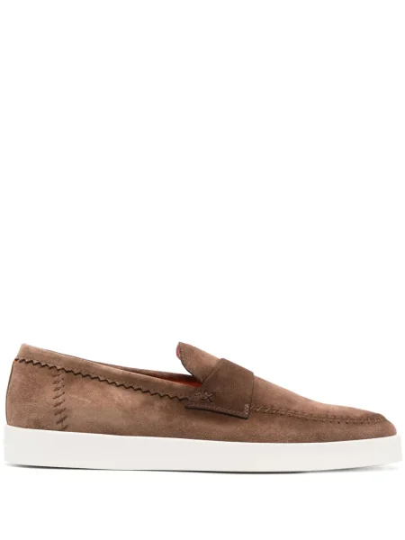 Pantofi loafer Santoni din piele de căprioară maro