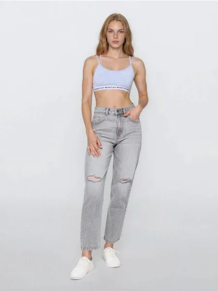 Mom джинси з потертостями сірий