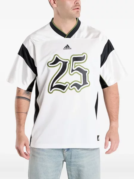 Футбол тениска с дълъг ръкав Adidas на райета мъниста бяло