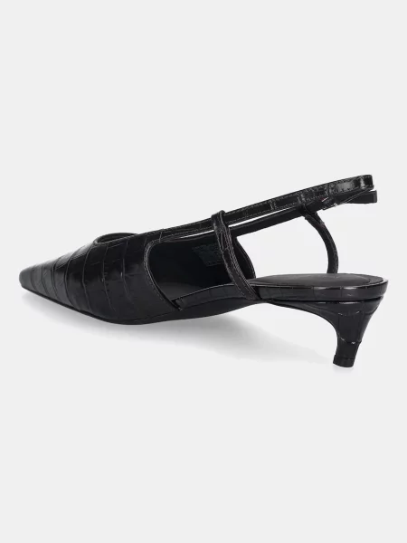 Kožené lodičky Tommy Hilfiger CROC SLINGBACK SLANTED HEEL hnědá