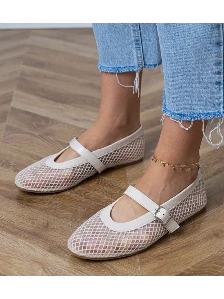 Baleríny D/ceo s přezkou se síťovinou béžové