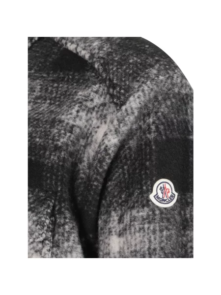 Kurtka koszulowa Moncler wełniana w kratę z logo czarna