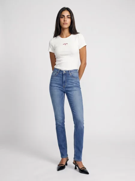 Skinny fit džínsy Guess s vysokým pásom modrá