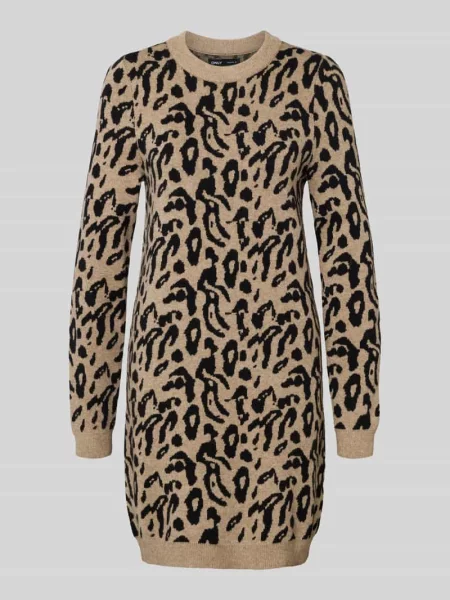 Sukienka mini z dzianiny ze wzorem na całej powierzchni model ‘JENNI’ beżowa