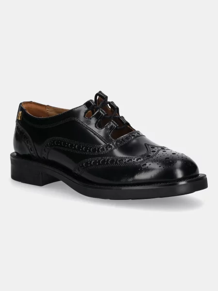 Kožené polobotky Tommy Hilfiger BROGUE LEATHER CUT-OUT SHOE na plochém černá