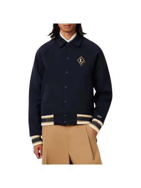 Kurtka bomber Lacoste z naszywkami niebieski