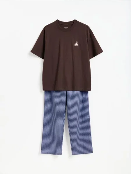 Reserved Pijama din două piese cu broderie maro-închis maro