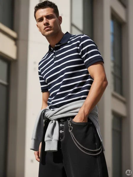 Koszulka polo w paski Dstreet granatowa