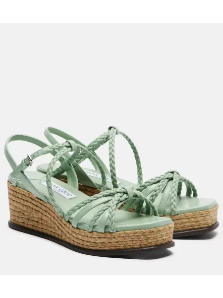 Usnjene espadrile Jimmy Choo pleteni zelena