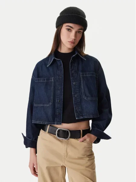 G-Star Raw džinsiniai marškiniai Tamsiai Boxy Fit mėlyna