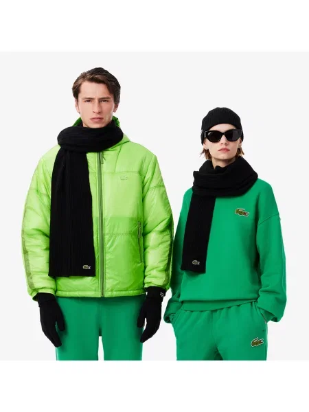 Lacoste Unisex Prążkowany Wełniany Szalik czarna