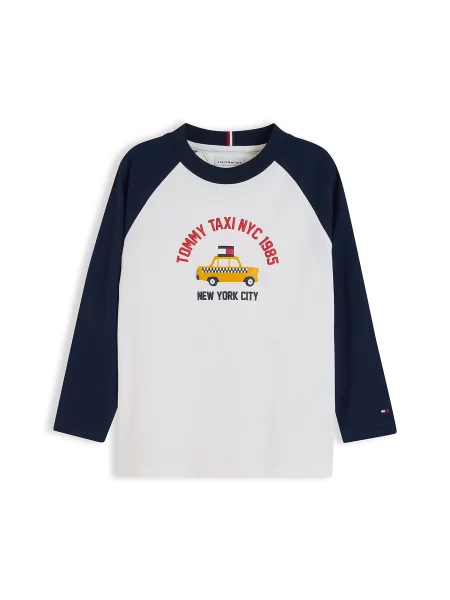 TOMMY HILFIGER Tricou albastru marin / galben / roși aprins alb