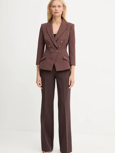 Однотонный двубортный пиджак Elisabetta Franchi коричневый