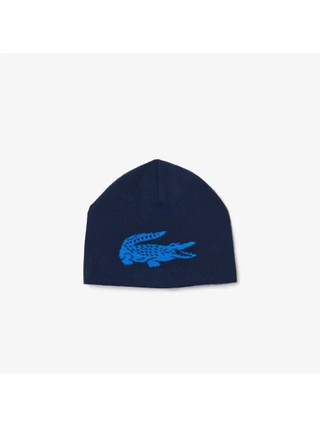 Lacoste Wełniana Czapka Unisex Z Nadrukiem granatowa