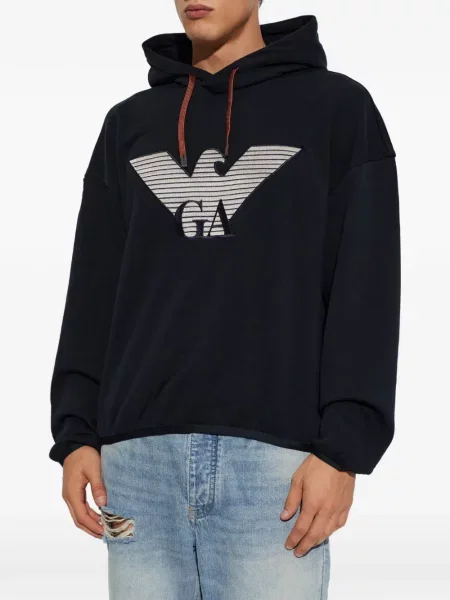 Hoodie Emporio Armani με αυτόγραφο με κορδόνι μπλε