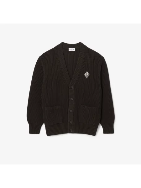 Lacoste Kardigan Z Dekoltem V Relaxed Fit Ciemnobrązowy brązowy
