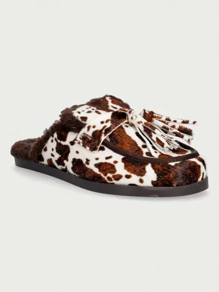 Posa пантофи дамски от кожа Ranch Tassel Mule Cow Print кафяво