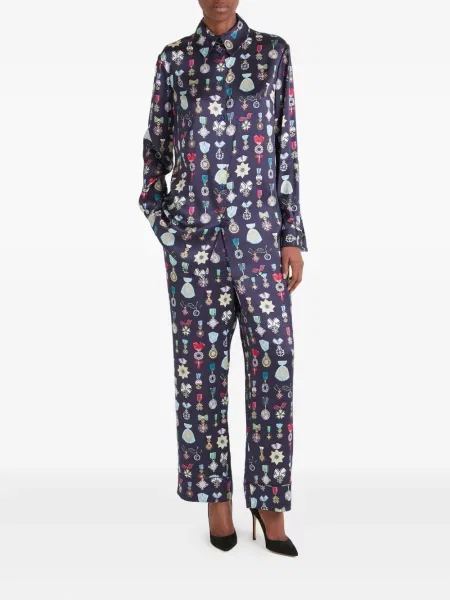 Pantaloni Temperley London de mătase albastru