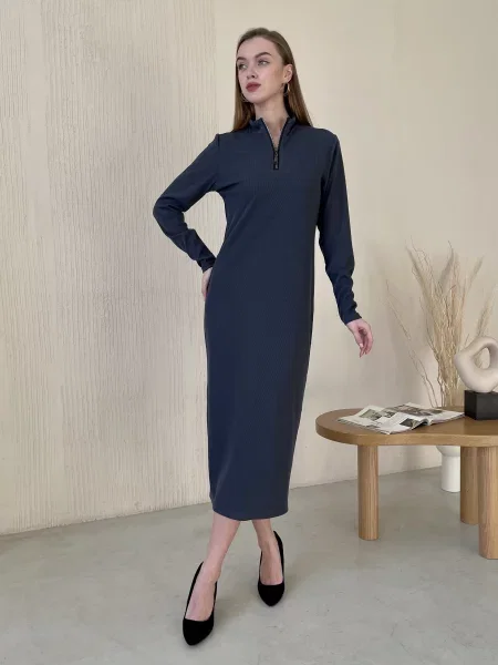 Silvio Merlini Венето Сукня міді Бавовна/поліестер сірий