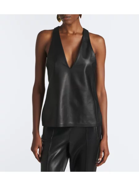 Top Balmain din piele negru