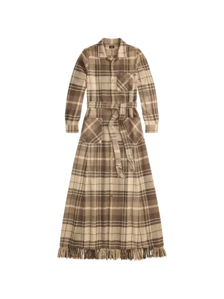 Rochie maxi Ralph Lauren Rrl cu franjuri în carouri maro