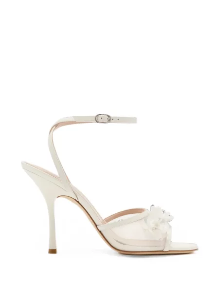Sandale Stuart Weitzman cu model floral cu cataramă cu aplicații alb